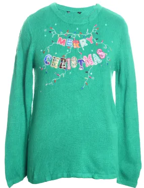 Festive Season Green Knit Christmas Jumper - M