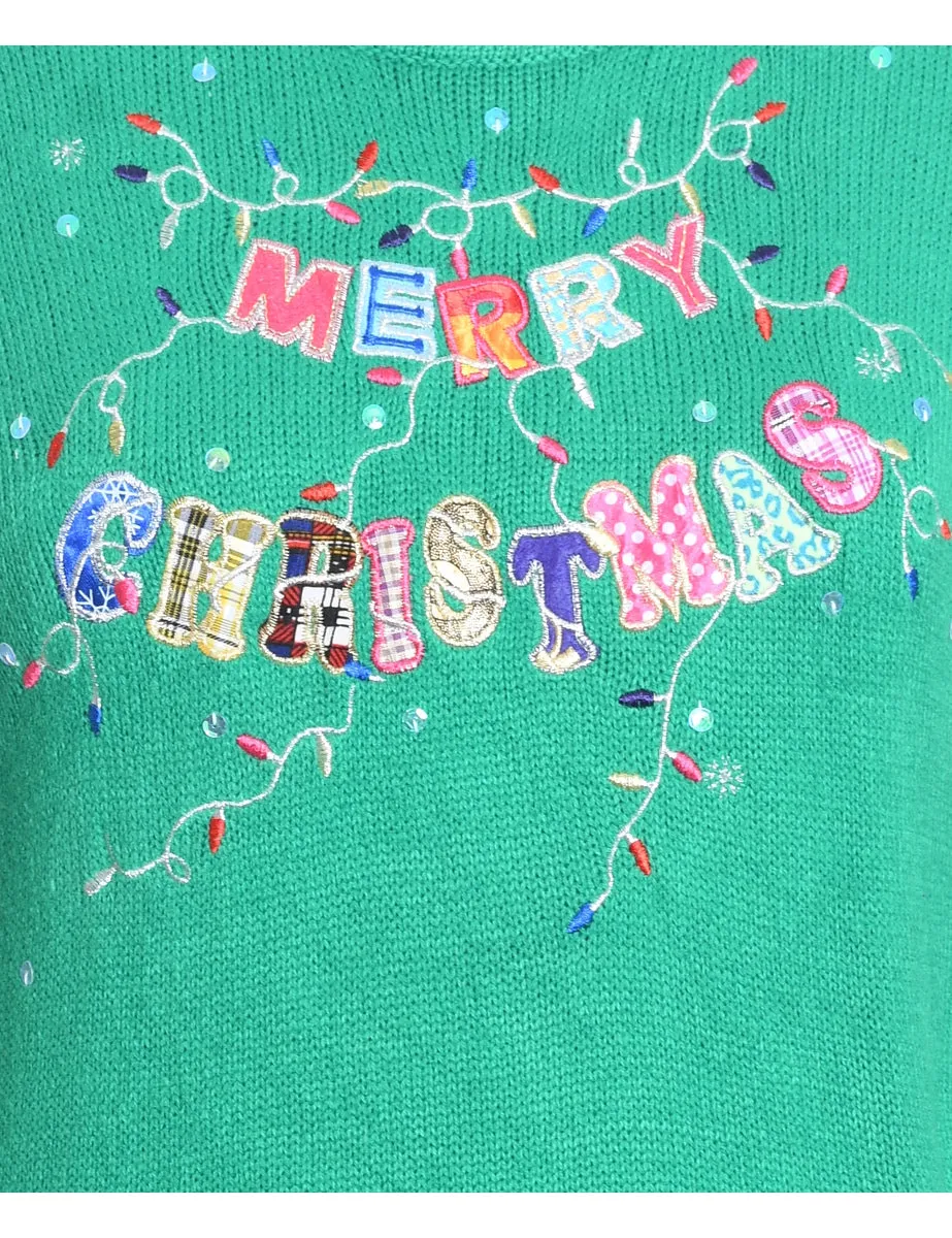 Festive Season Green Knit Christmas Jumper - M