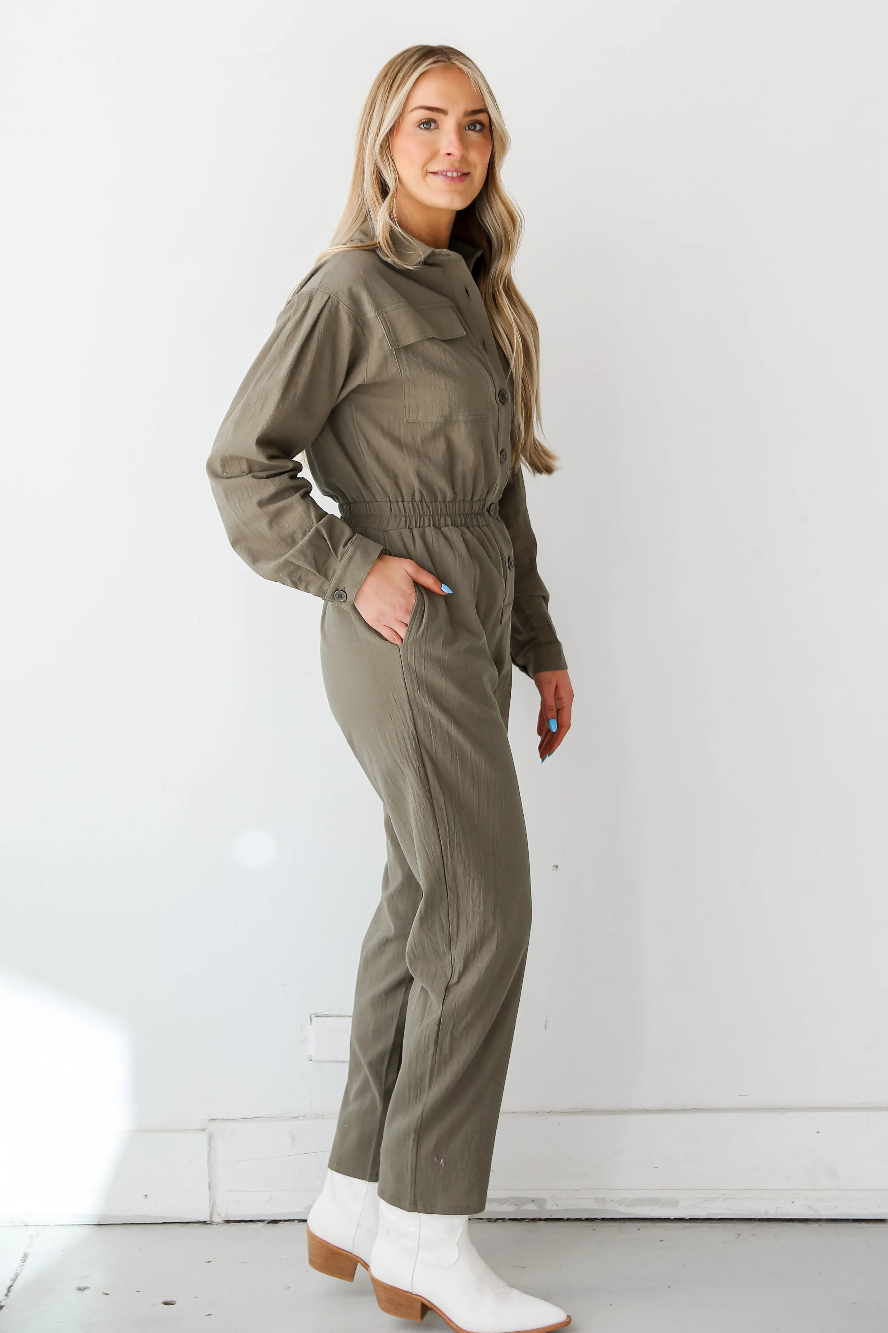 FINAL SALE - Striking Attitude Olive Jumpsuit