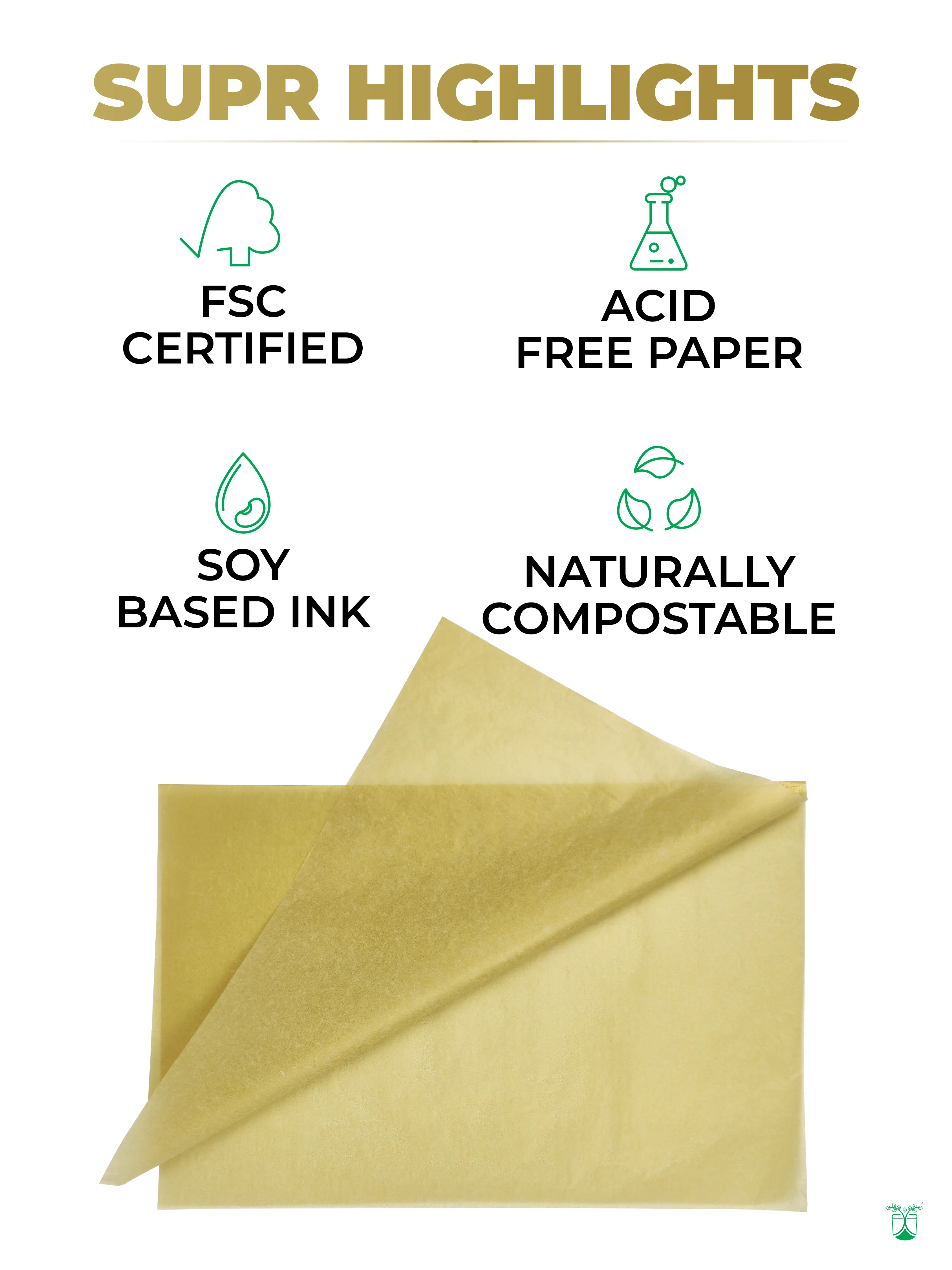 Golden Tissue Paper, Acid-Free & Sustainable Wrapping Paper