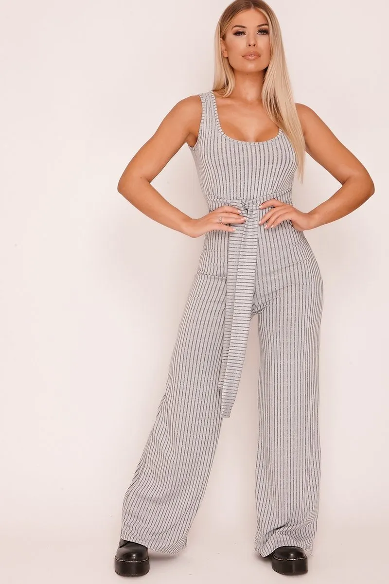 Grey & White Pinstripe Jumpsuit