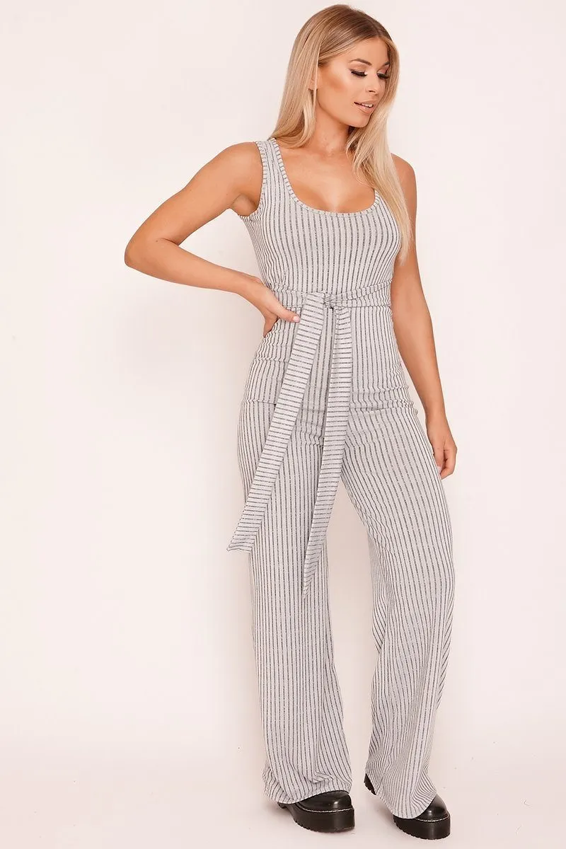 Grey & White Pinstripe Jumpsuit