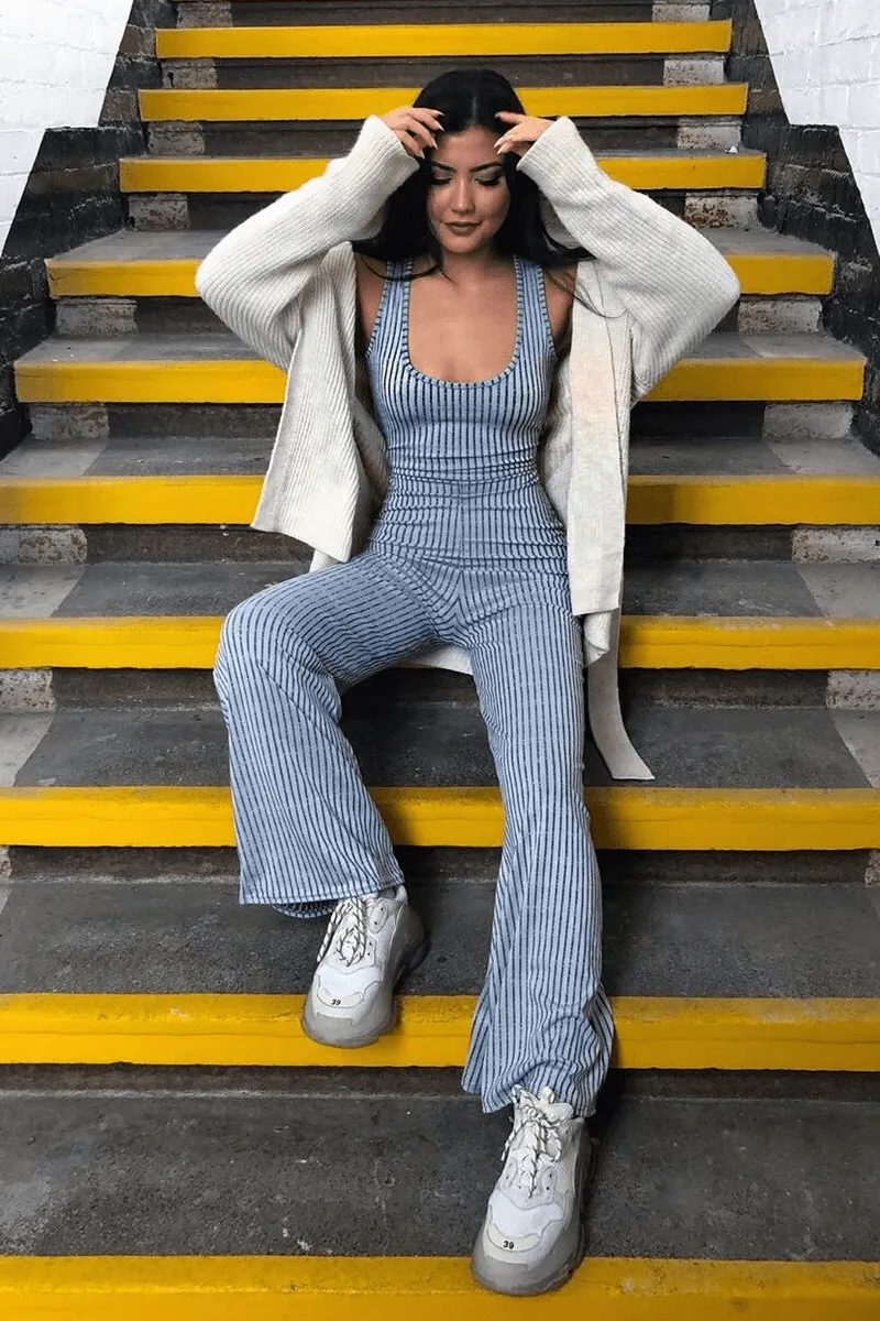 Grey & White Pinstripe Jumpsuit