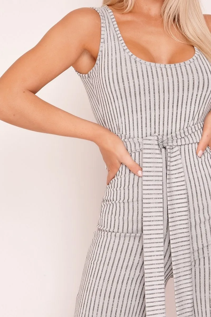 Grey & White Pinstripe Jumpsuit