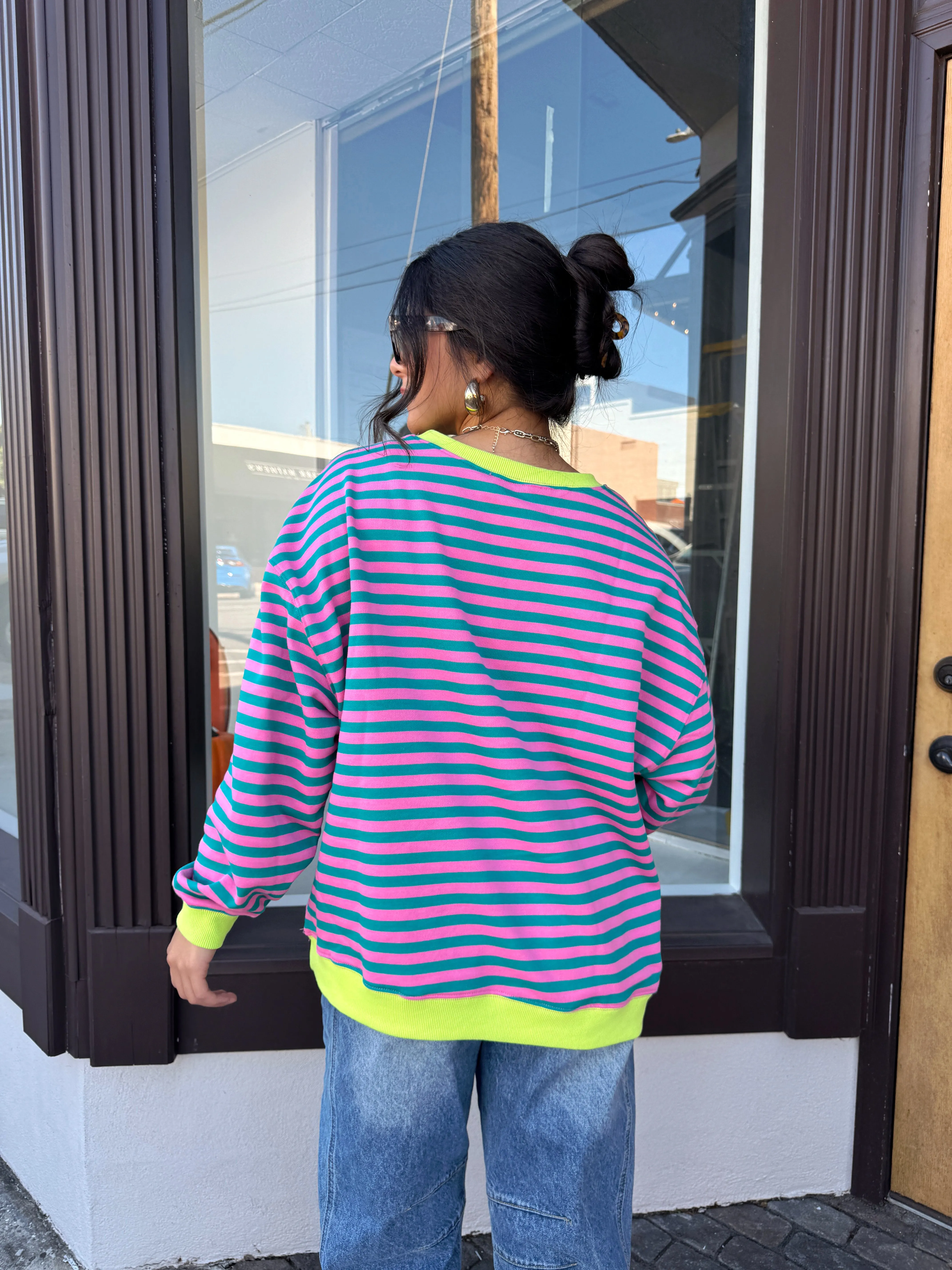 Guava Striped Oversized Crewneck