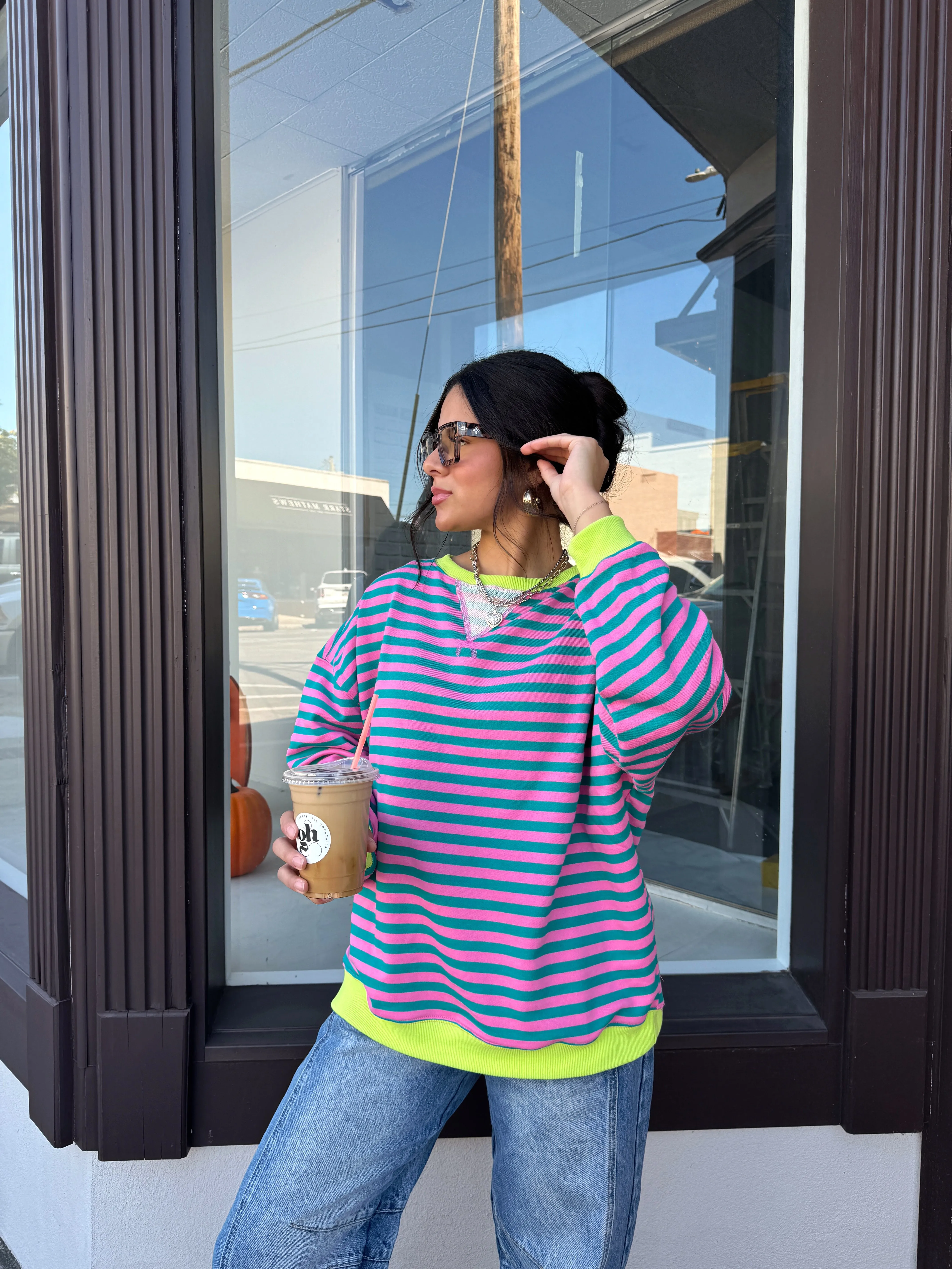 Guava Striped Oversized Crewneck