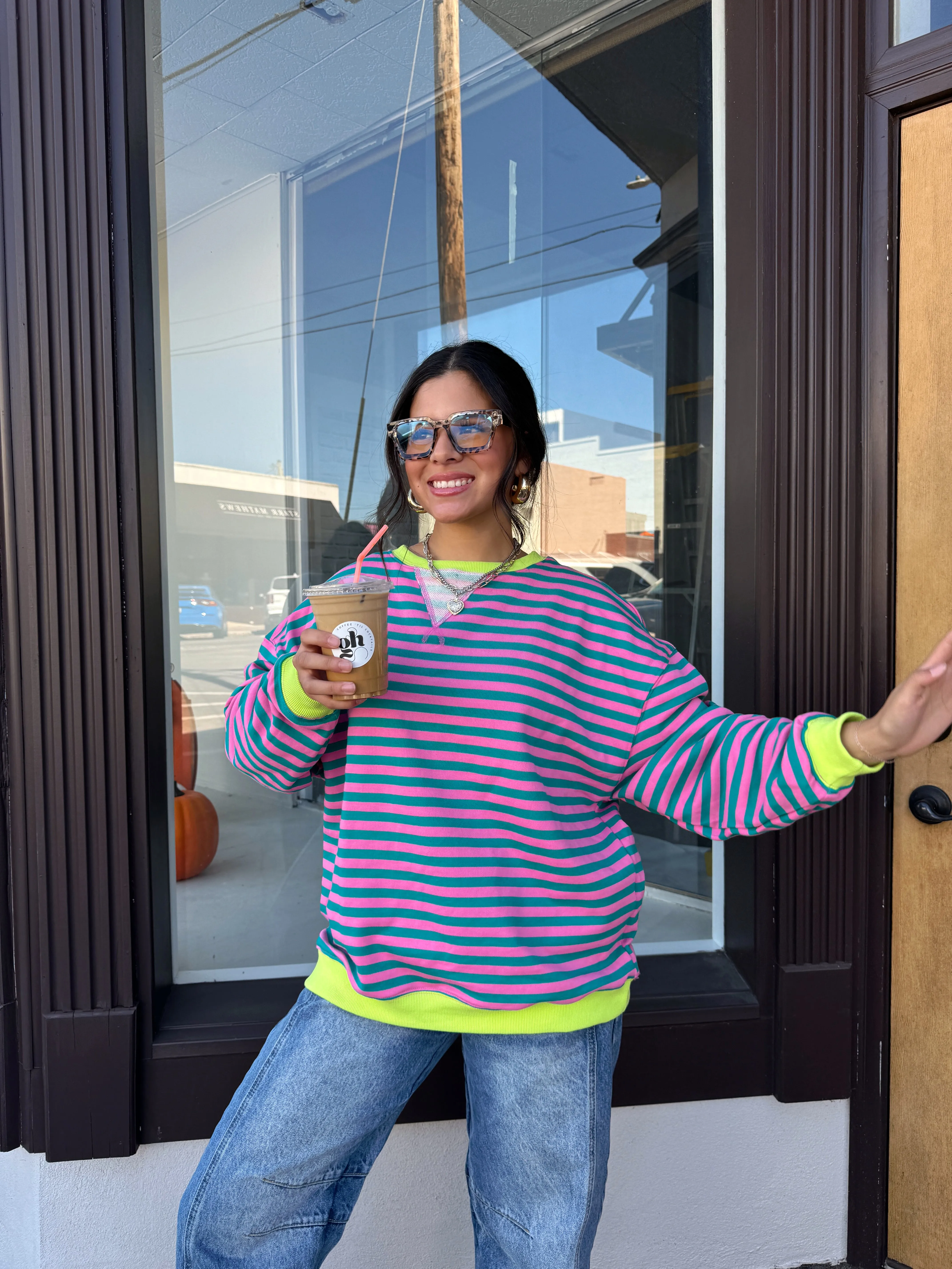 Guava Striped Oversized Crewneck