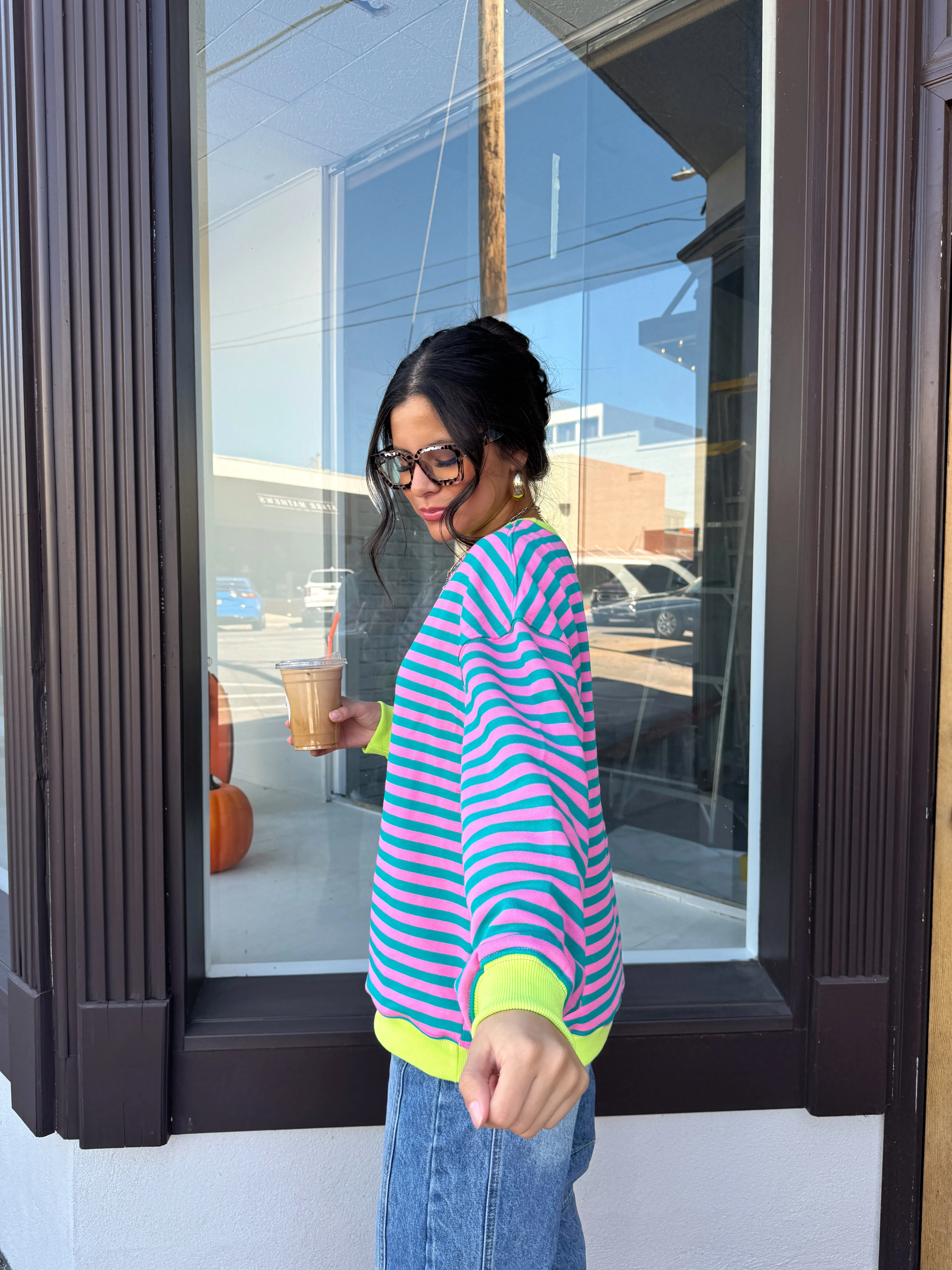 Guava Striped Oversized Crewneck