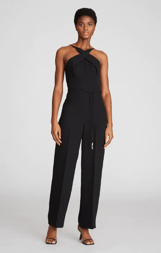 Halston Lou Jumpsuit in Stretch Crepe in Black