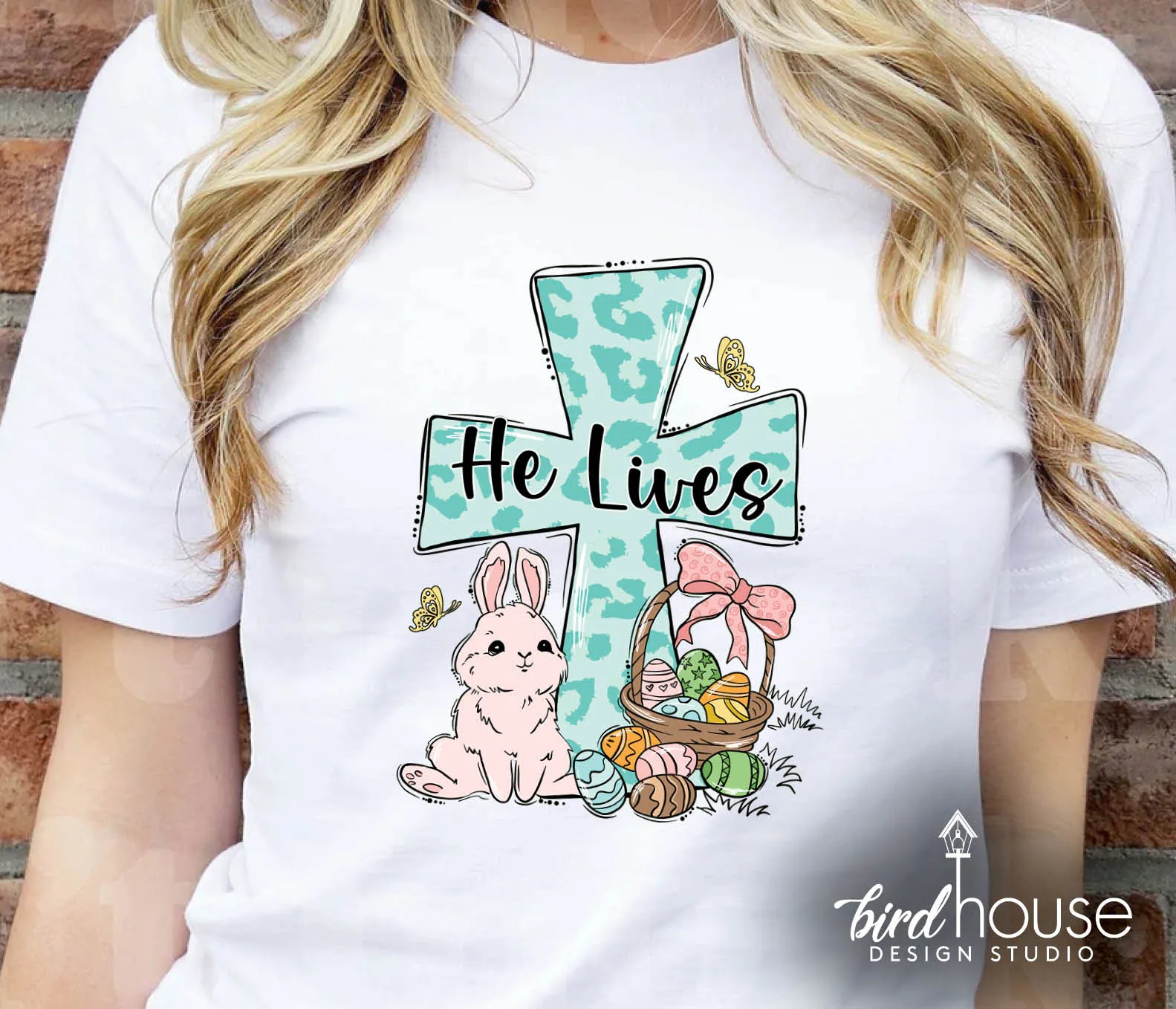 He Lives Bunny Shirt, Cute Easter Graphic Tee