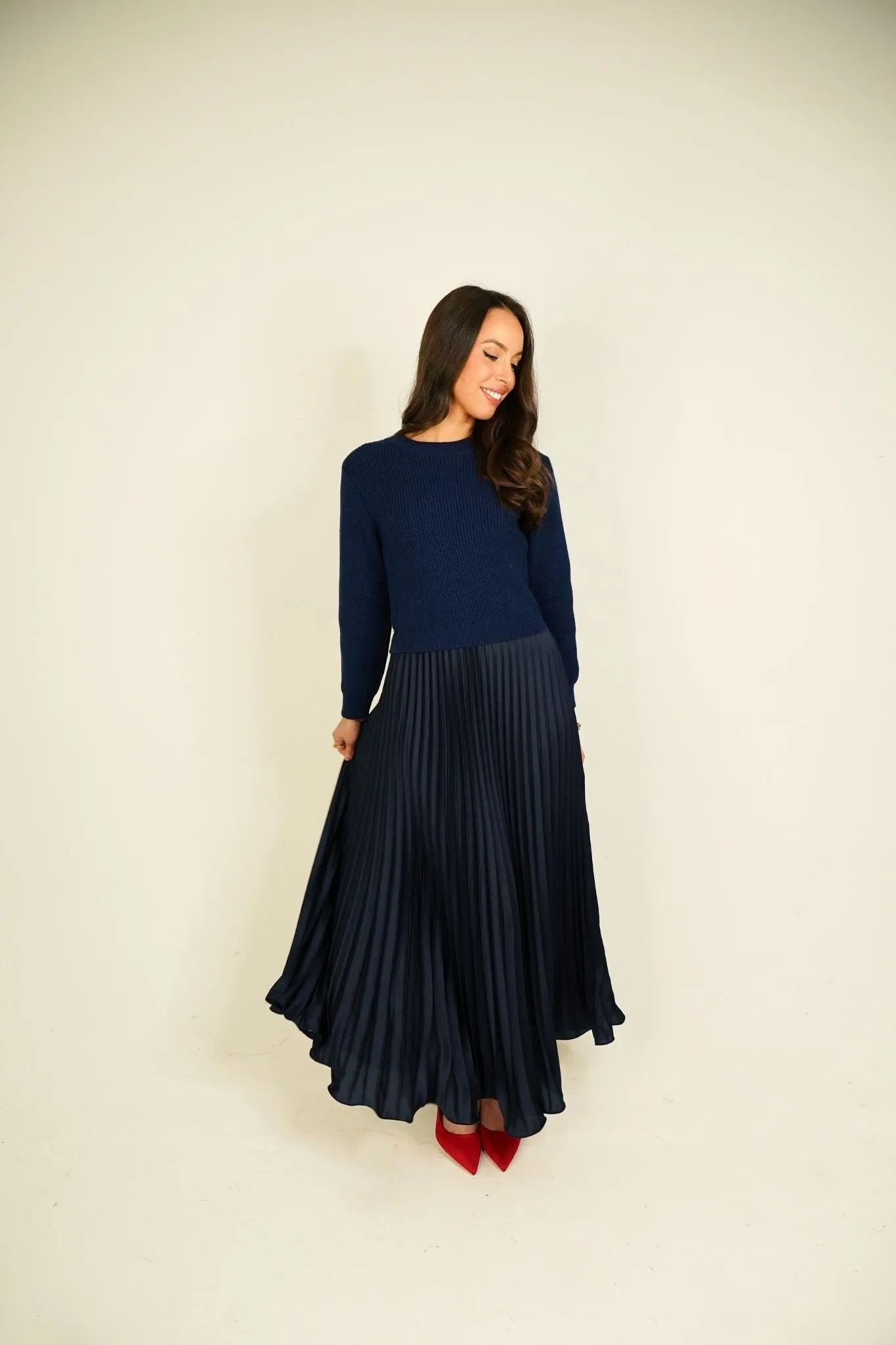 Indie Contrast Jumper Dress In Navy