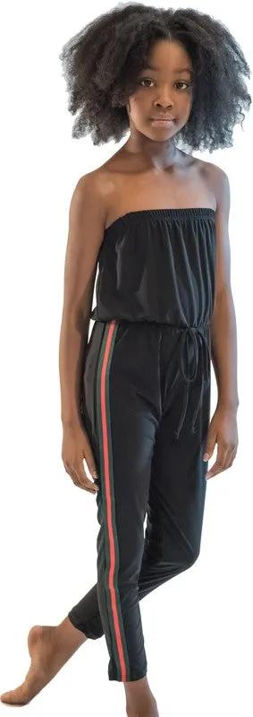 JUNIORS BLACK STRIPE SIDE JUMPSUIT