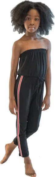 JUNIORS BLACK STRIPE SIDE JUMPSUIT