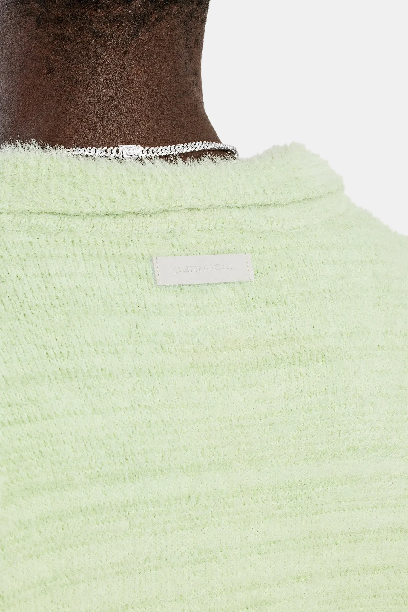 Knitted V Neck Polo - Lime