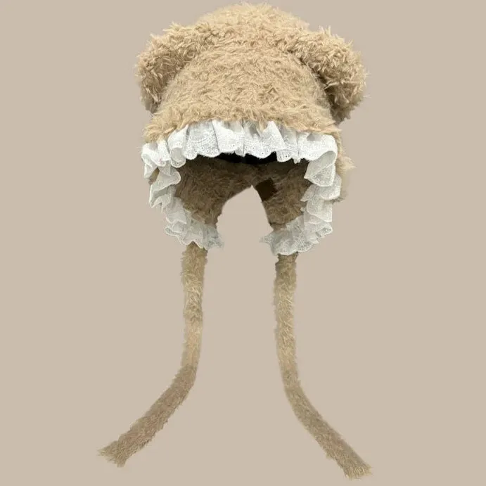 Lace Plush Bear Hat