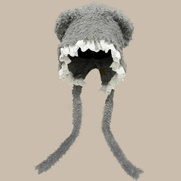 Lace Plush Bear Hat