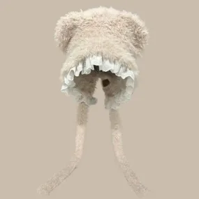 Lace Plush Bear Hat