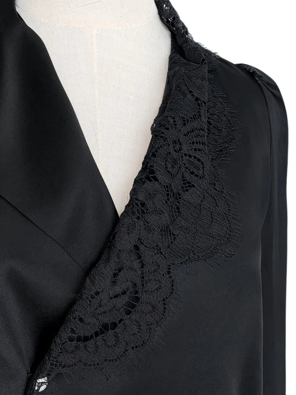 Last Chance! Black Asymmetrical Lace Collar Long Sleeve Silk Shirt