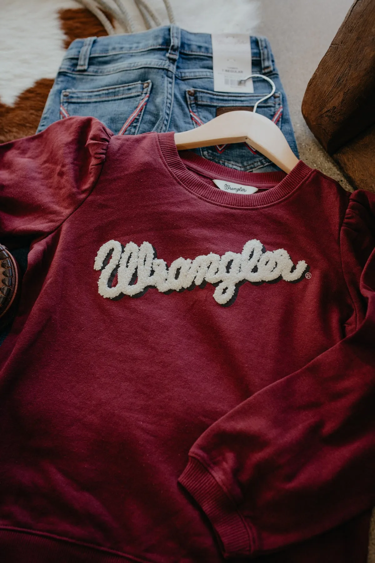 'Layla' Wrangler Girl's Burgandy Logo Pullover (XS - XL)