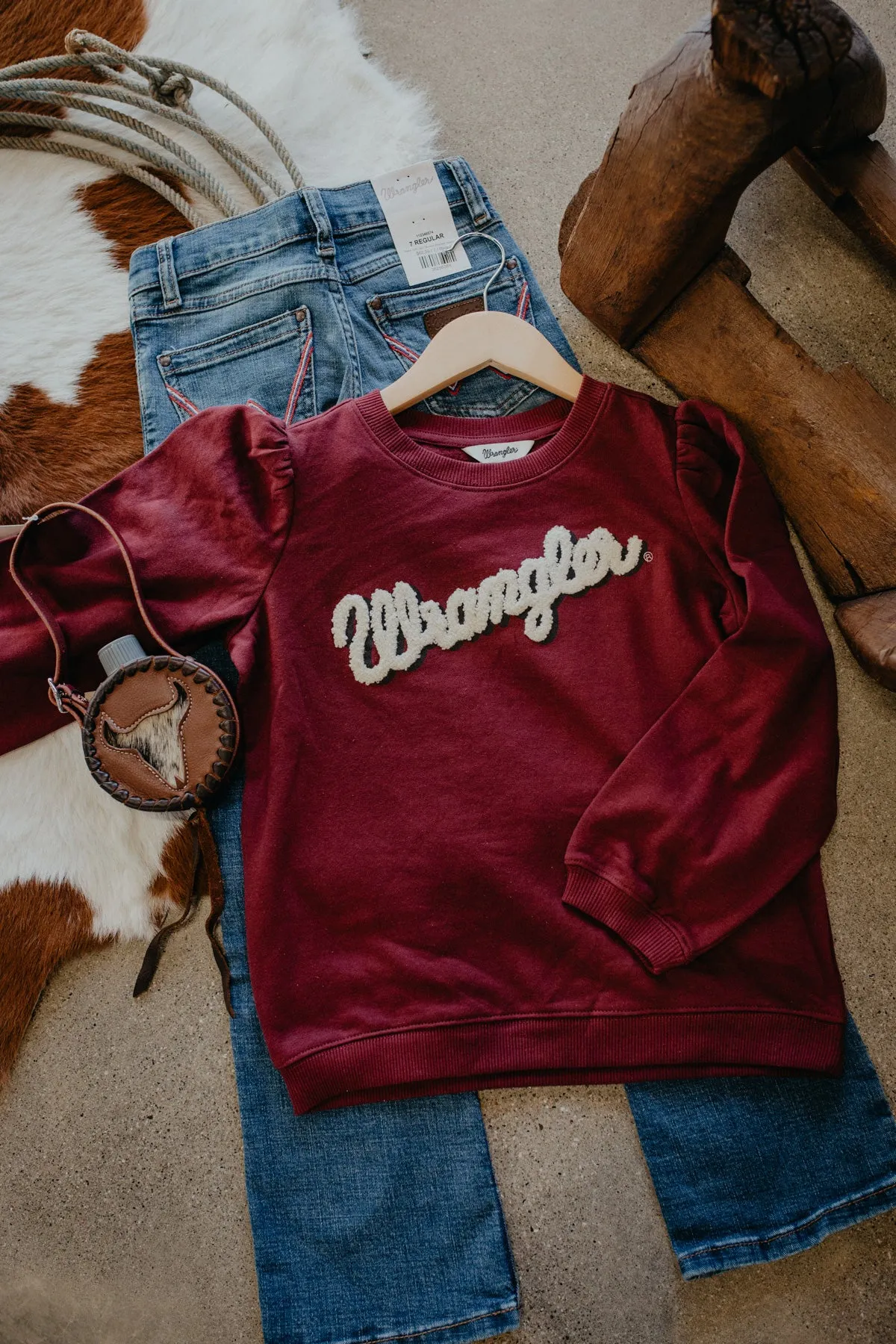 'Layla' Wrangler Girl's Burgandy Logo Pullover (XS - XL)