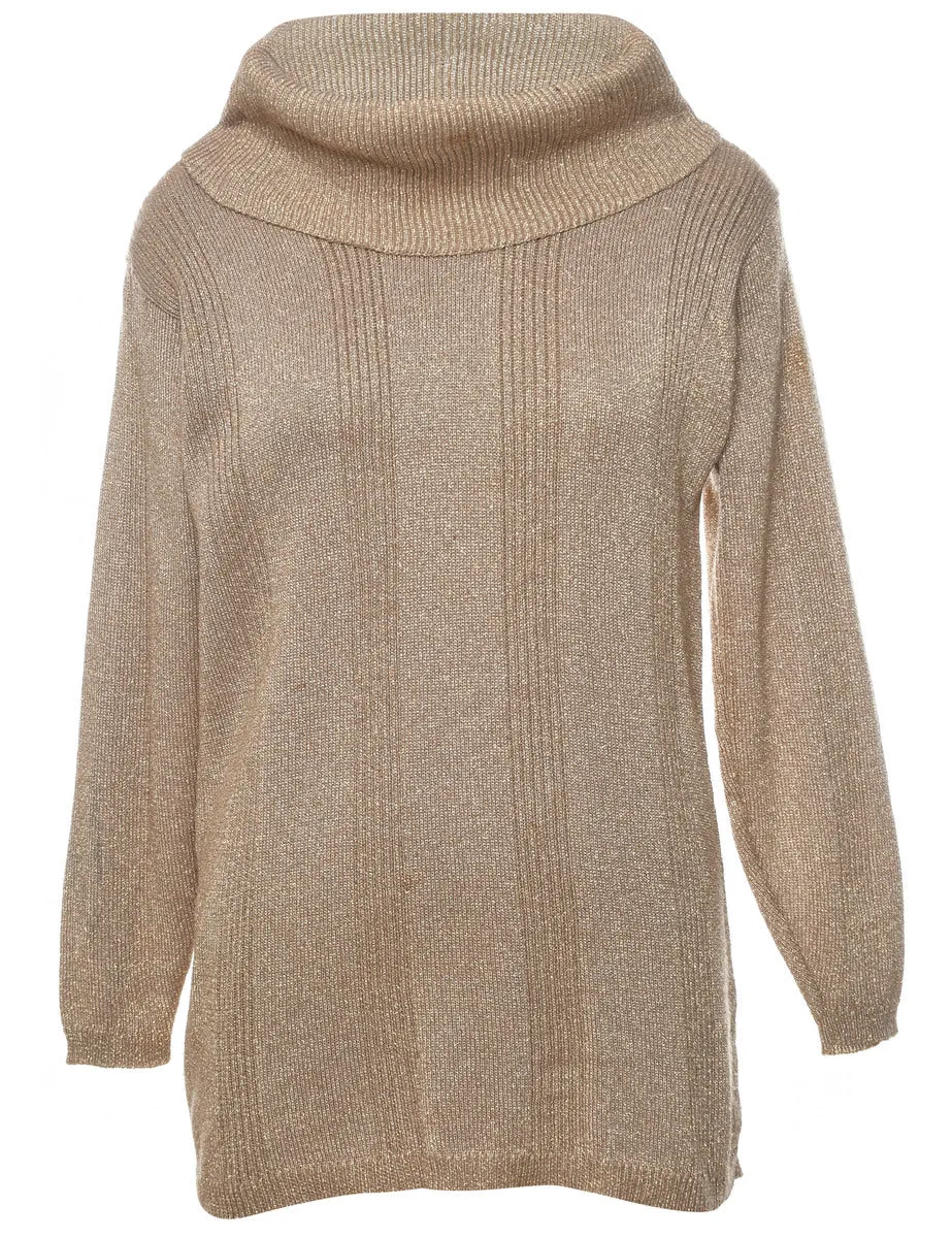 Lurex Thread Pattern Gold Sparkly Turtleneck Jumper - S