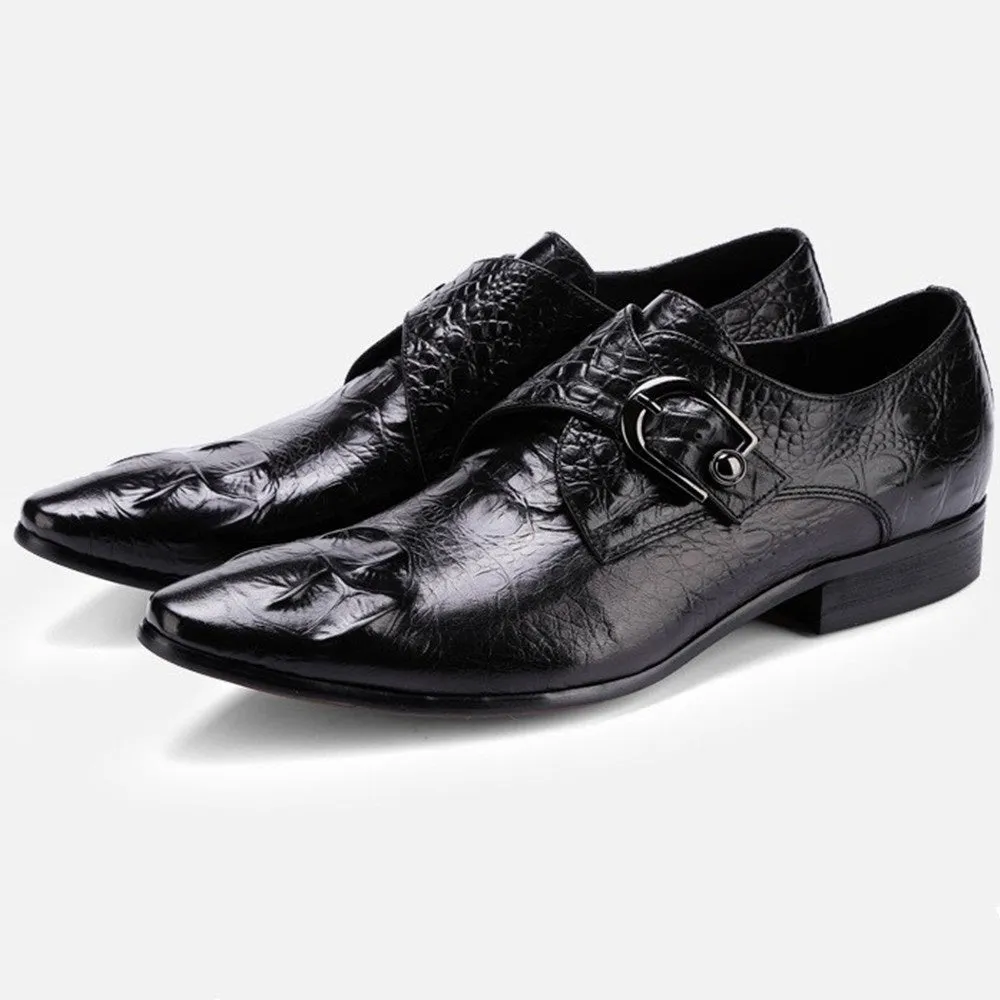 Men Pointed Black Monk Strap Shoes