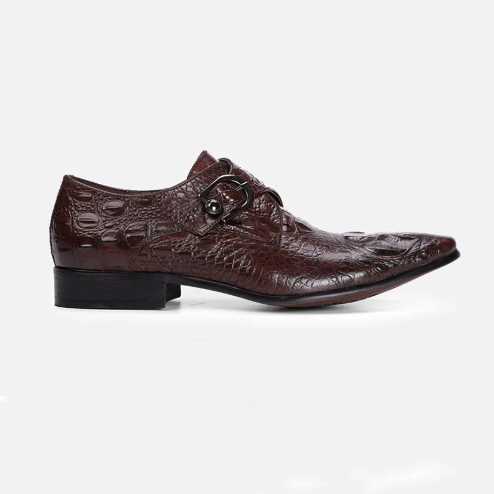 Men Pointed Black Monk Strap Shoes