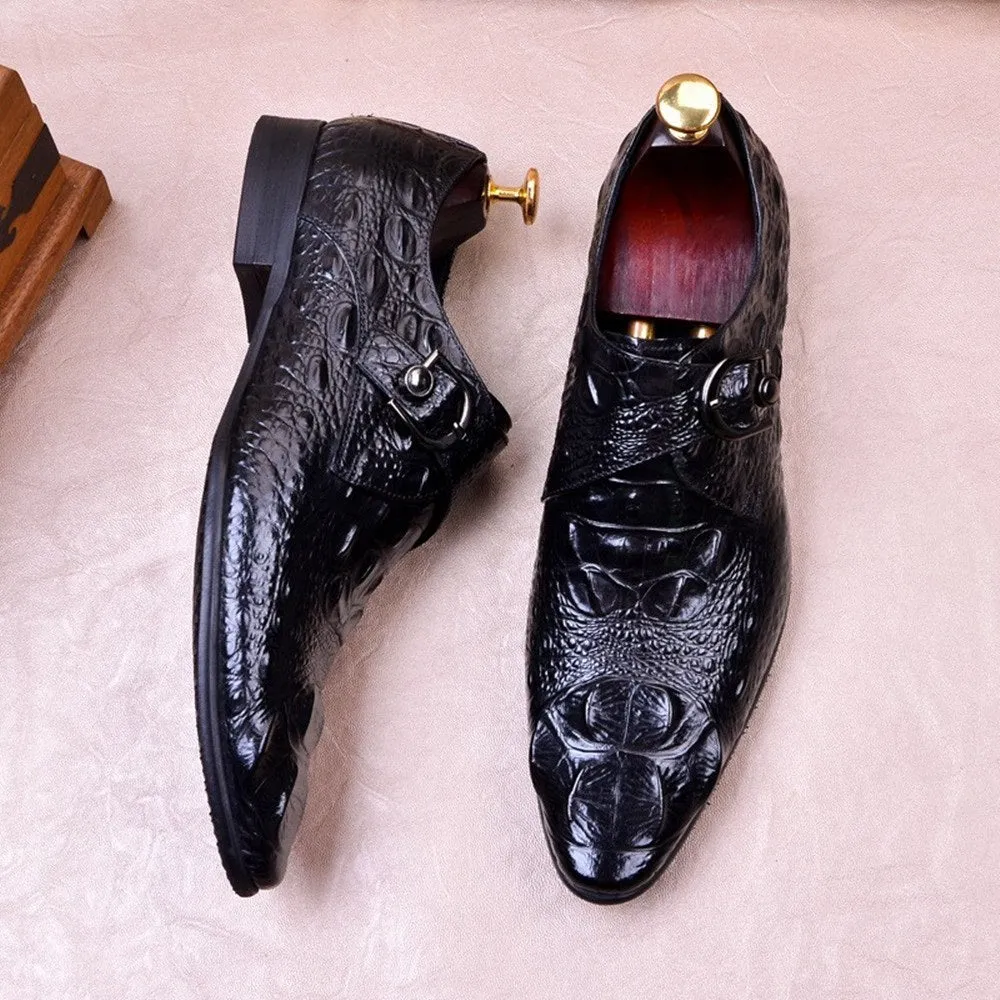 Men Pointed Black Monk Strap Shoes