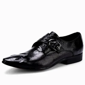 Men Pointed Black Monk Strap Shoes