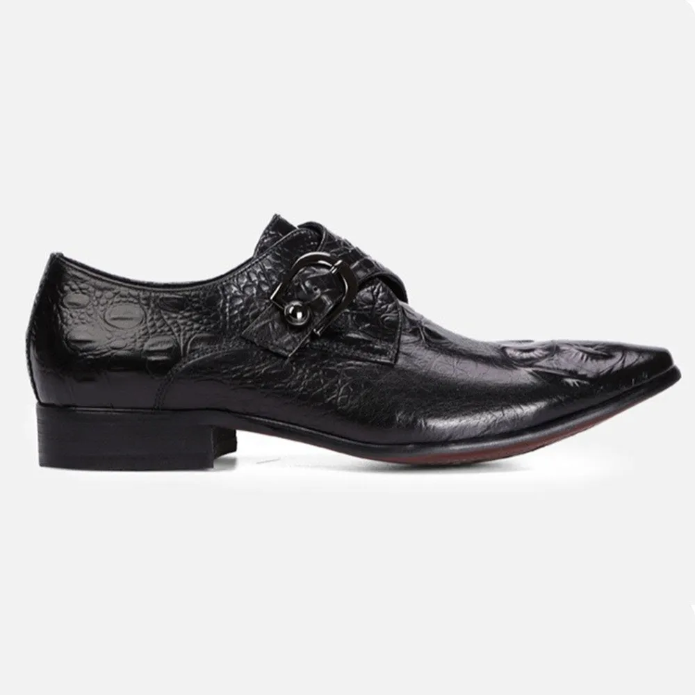 Men Pointed Black Monk Strap Shoes