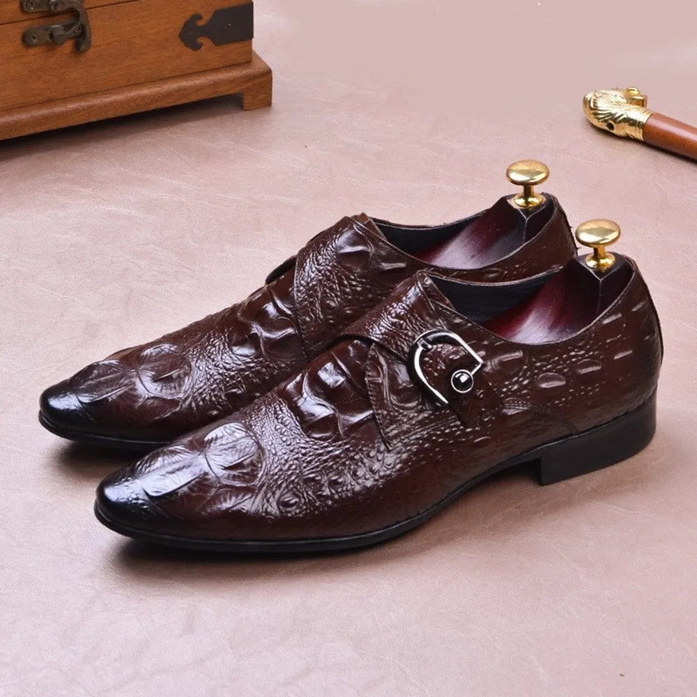 Men Pointed Black Monk Strap Shoes