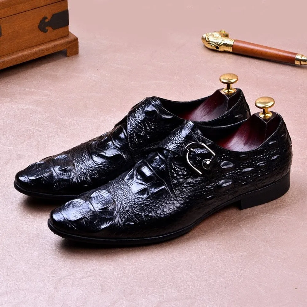 Men Pointed Black Monk Strap Shoes