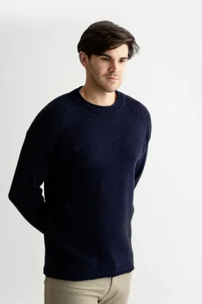 Mens Breakwater Shetland Gansey Jumper - Navy