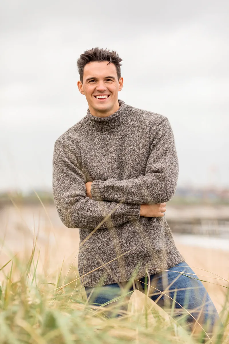 Mens Chunky Roll Neck Jumper - Natural brown