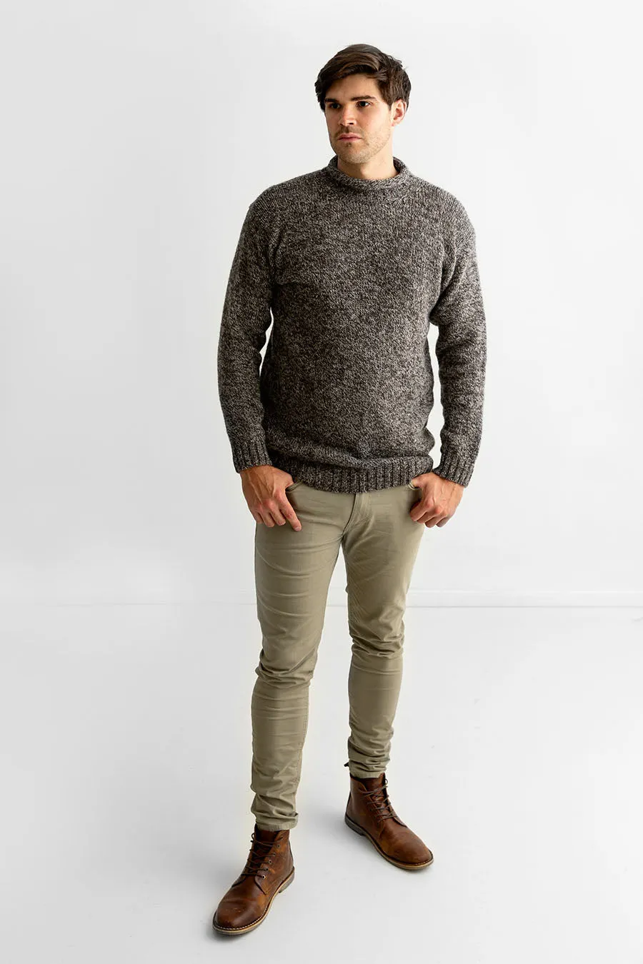 Mens Chunky Roll Neck Jumper - Natural brown