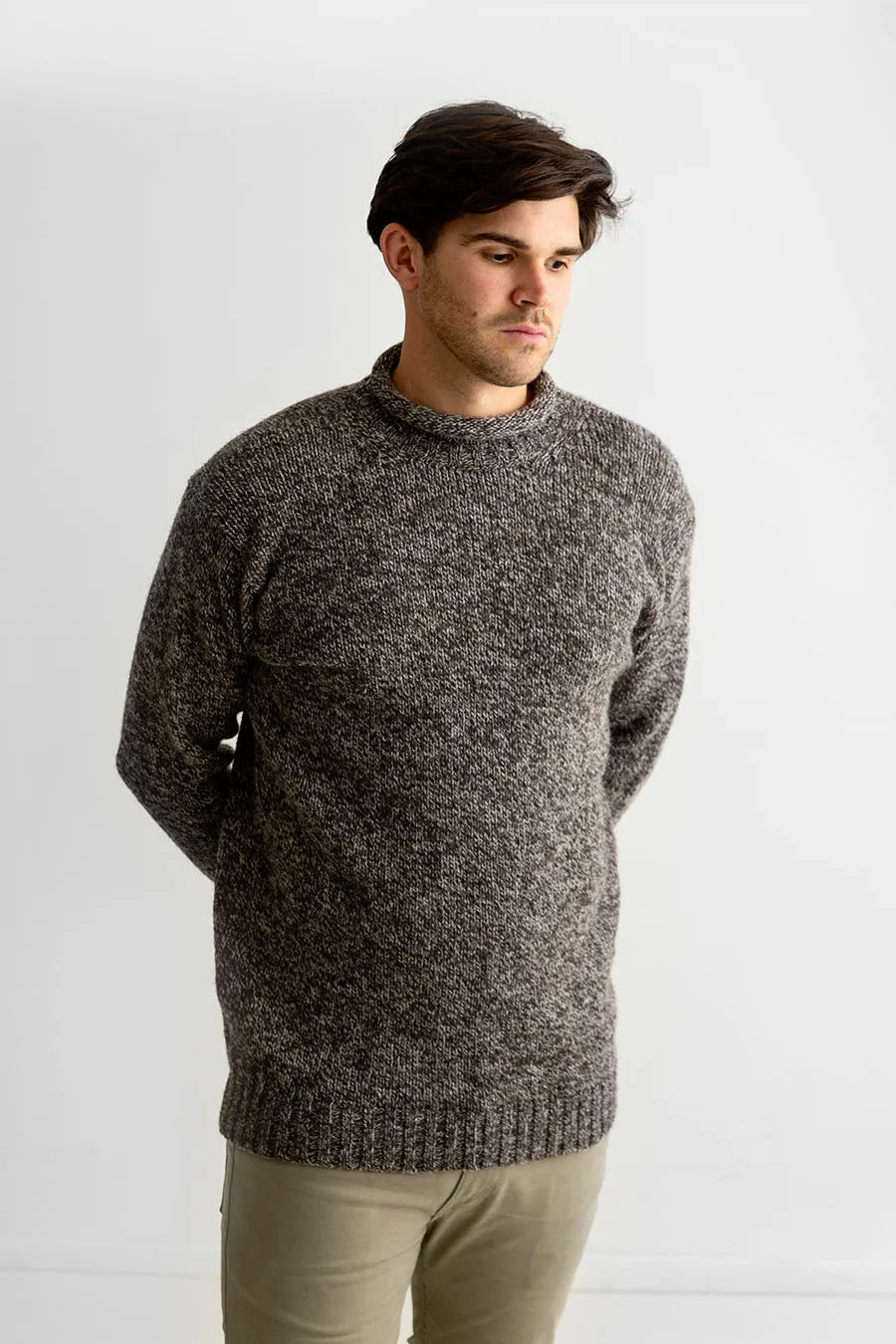 Mens Chunky Roll Neck Jumper - Natural brown