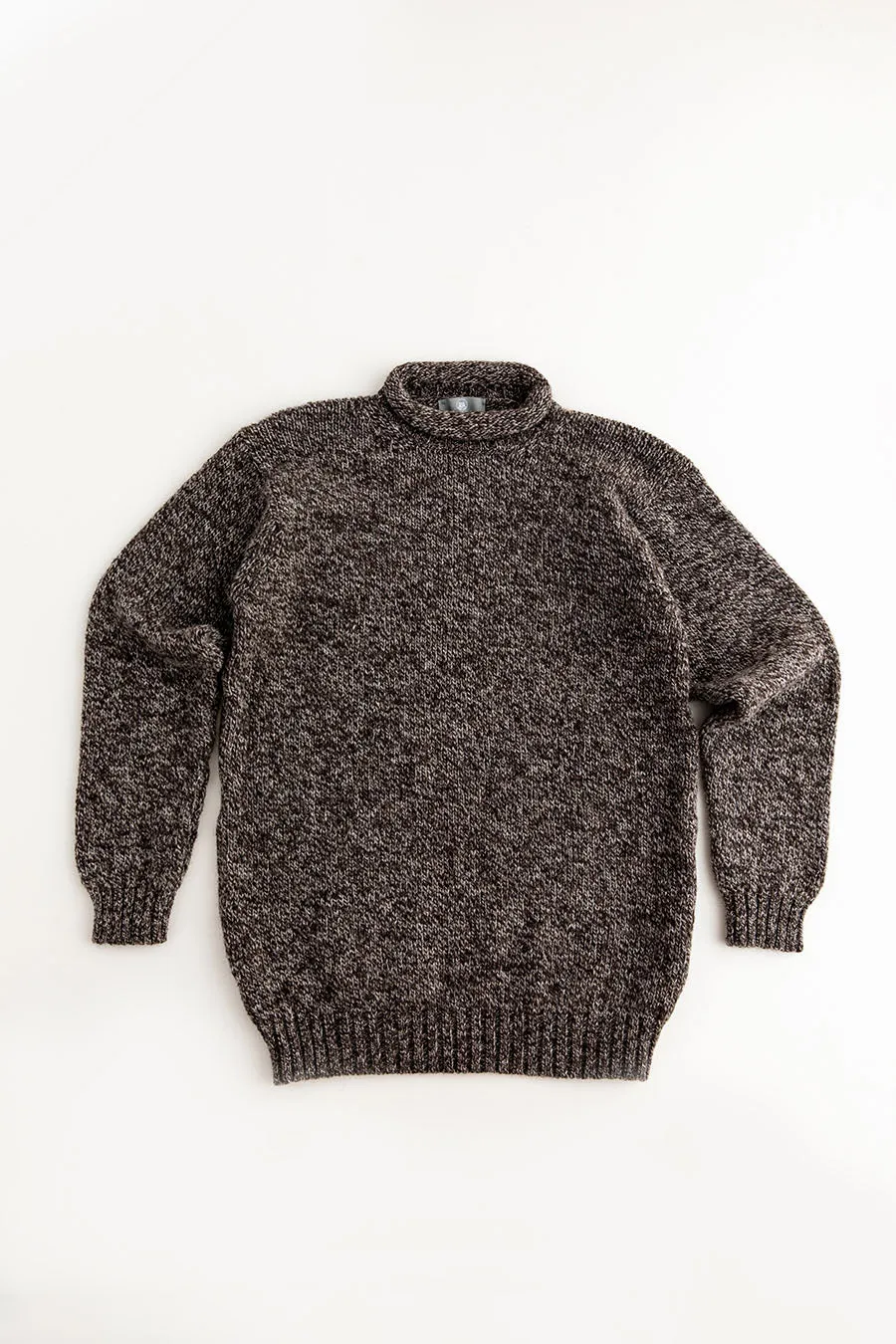 Mens Chunky Roll Neck Jumper - Natural brown