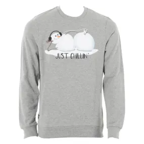 Mens Sweater Just Chillin Snowman Grey Crew Neck Jumper