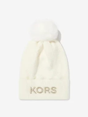 Michael Kors Girls Logo Pull On Hat in Cream