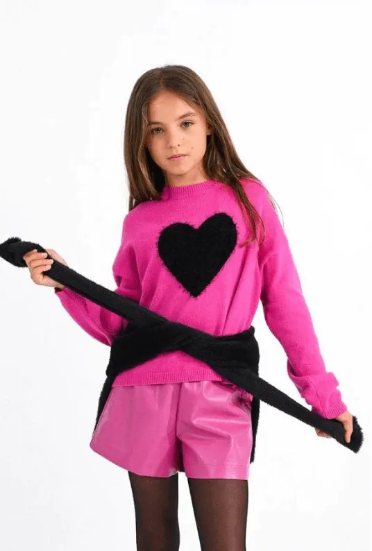 Molly Bracken Heart Print Pullover in Fuschia