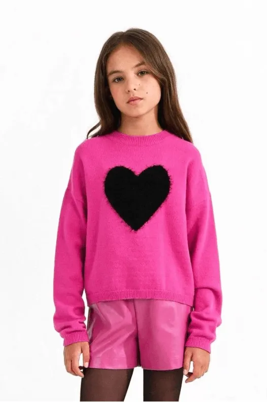 Molly Bracken Heart Print Pullover in Fuschia