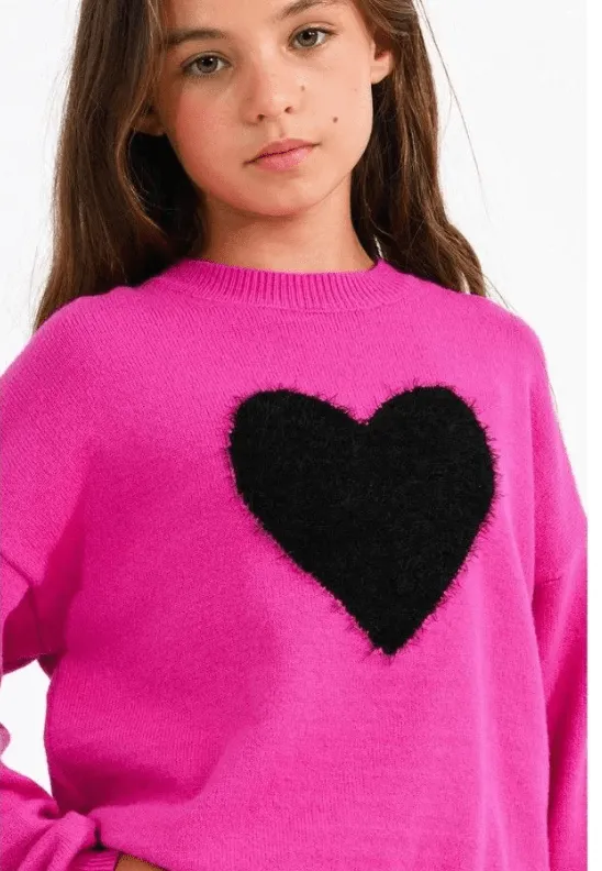 Molly Bracken Heart Print Pullover in Fuschia