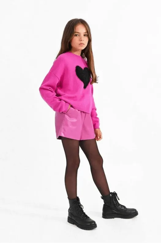 Molly Bracken Heart Print Pullover in Fuschia