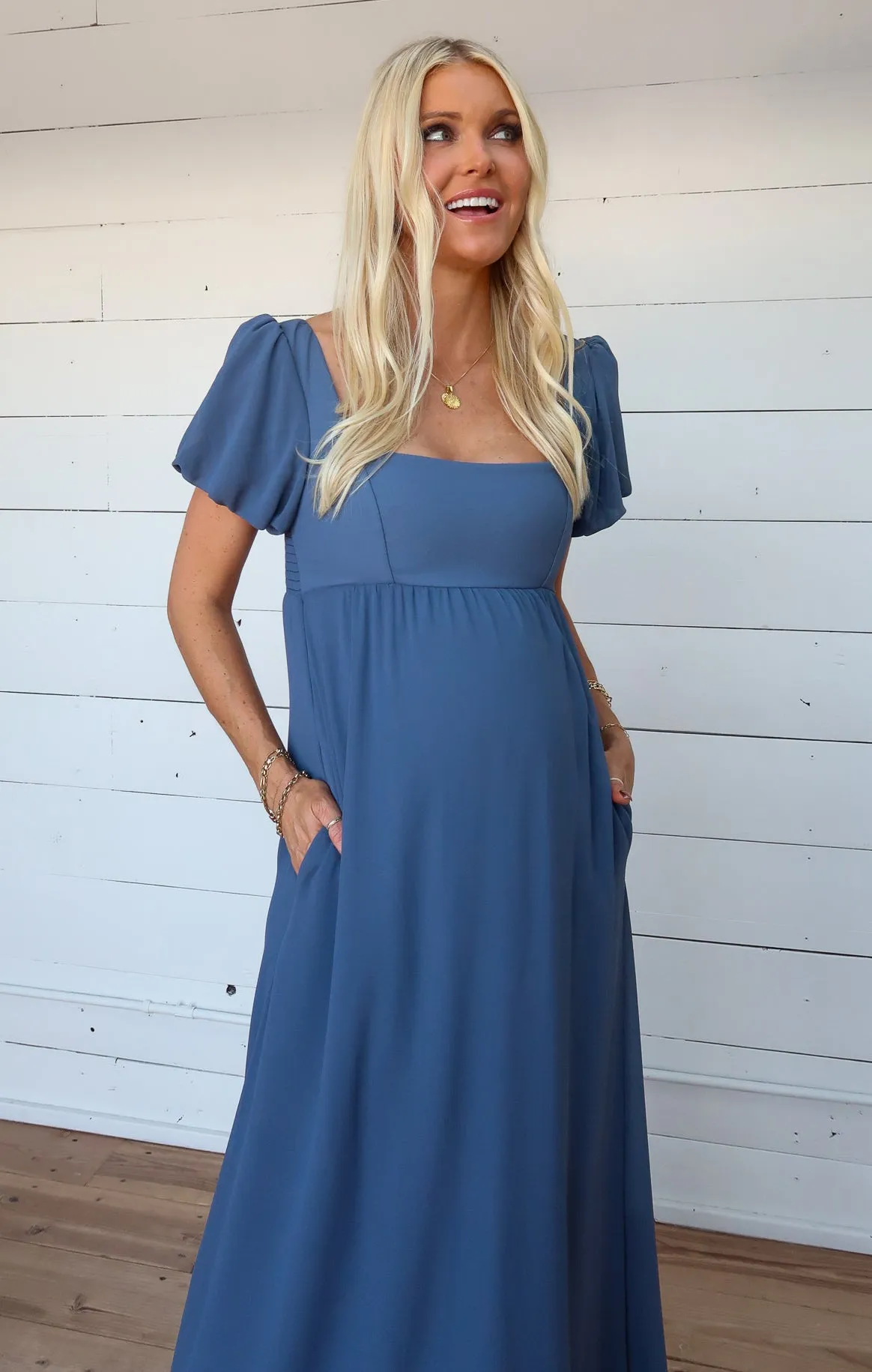 Nora Maxi Dress ~ Slate Blue Chiffon