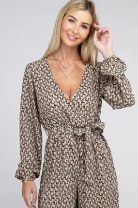 NUVI APPAREL Printed V-Neck Jumpsuit