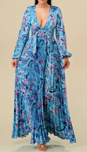 Paisley Print Long Sleeve Maxi Dress