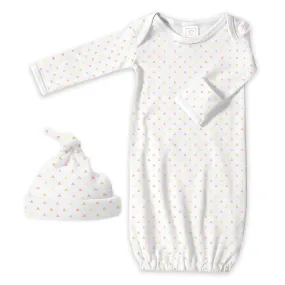 Pajama Gown and Hat Gift Set - Tiny Triangles Shimmer, Pink