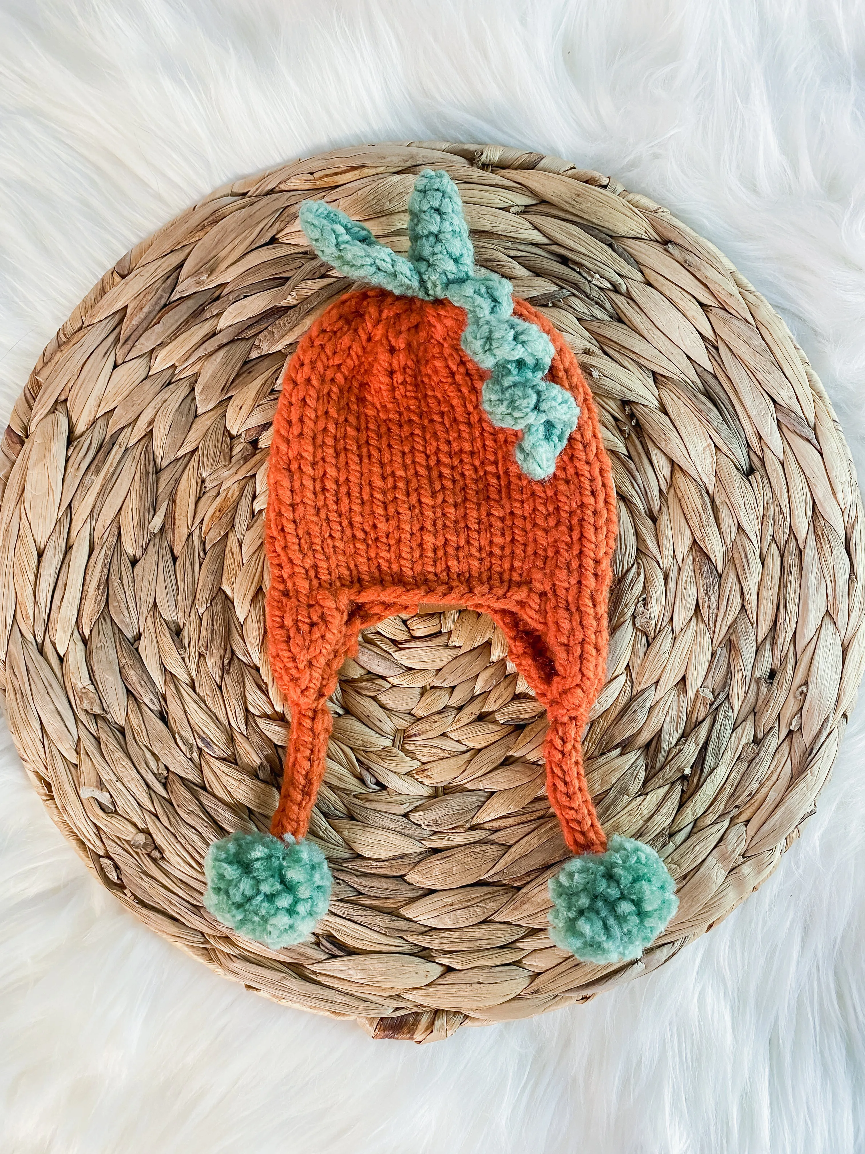 Pumpkin Baby Hat - Handmade Knitted Newborn Beanie with Earflaps - Baby Fall and Halloween Accessory