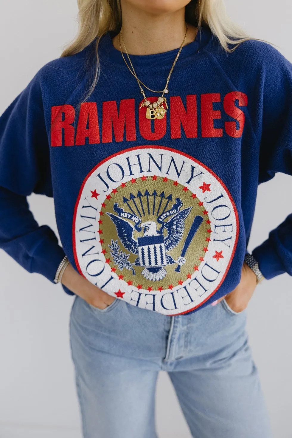 Ramones Reverse Raglan Crew - Blue Quartz