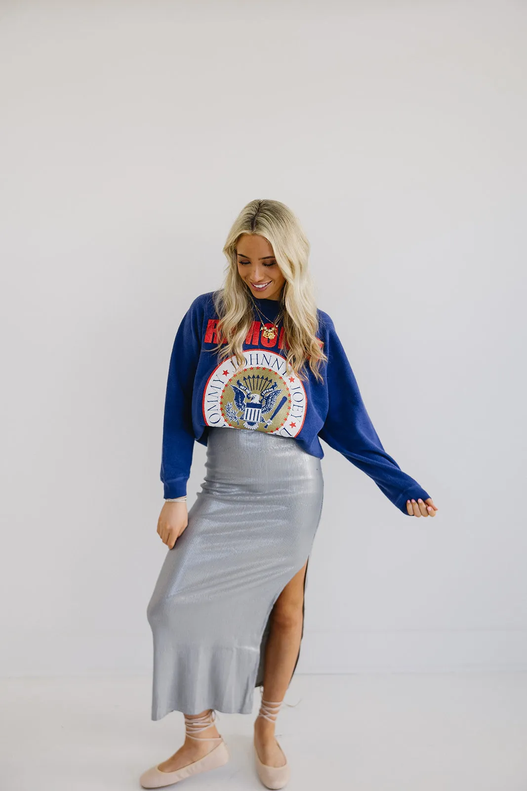 Ramones Reverse Raglan Crew - Blue Quartz